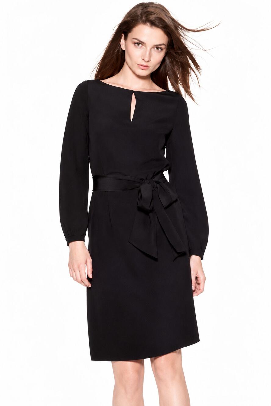 Tory Burch Black Silk Long Sleeve Belted Sheath Dress Size 6 Quiet Luxury